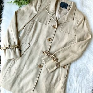 Carlisle Cotton Wool Khaki Tan Trench Coat Snake Skin Detail Women’s 8 Jacket